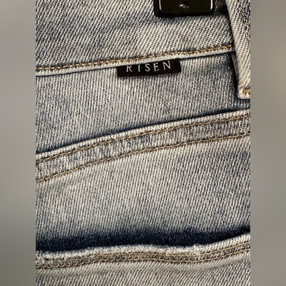 *NWT* Risen x Freckled Poppy Mid Rise Medium Wash Long Straight Leg Jeans - Picture 7 of 10